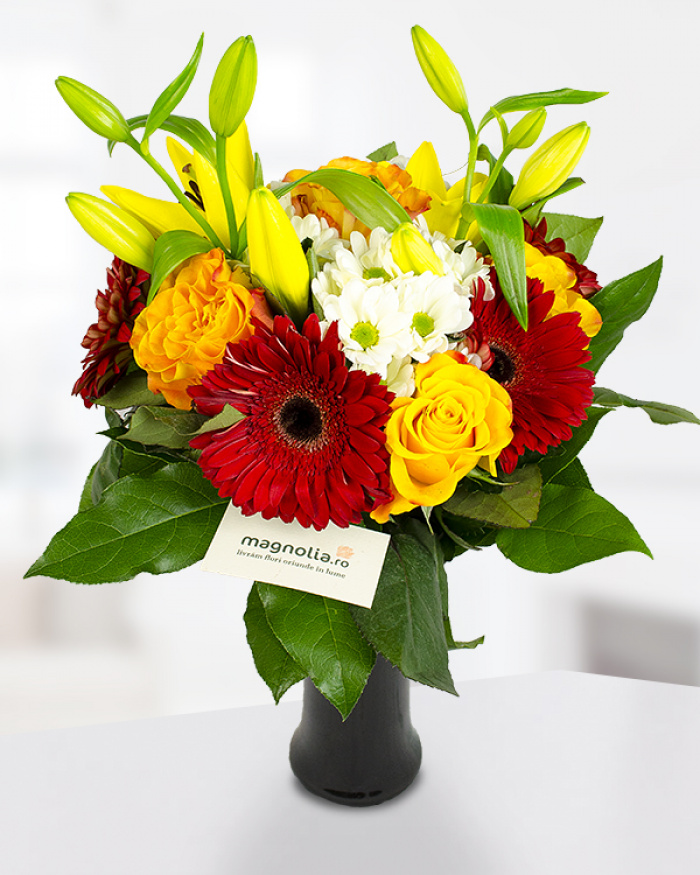 Orange and yellow flower bouquet – imaginea 1