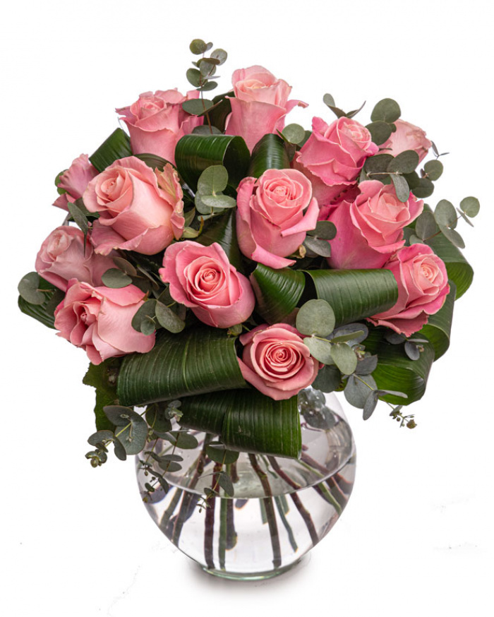 Bouquet with pink roses and eucalyptus – imaginea 1