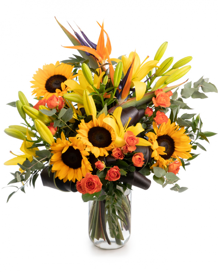 Sunflower and strelitzia bouquet – imaginea 1