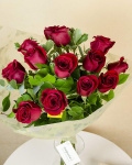15 red roses bouquet with eucalyptus and pittosporum – imaginea 1