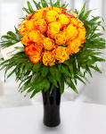 Buchet 29 trandafiri portocalii decoraţi cu chico – imaginea 1