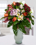 Bouquet with pink, red and bordeaux flowers – imaginea 1