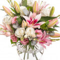 Buchet trandafiri, crini, eustoma