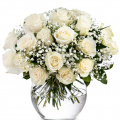 Buchet trandafiri albi şi gypsophila