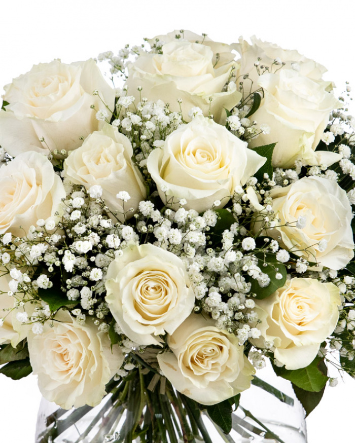 Bouquet of white roses and gypsophila – imaginea 2