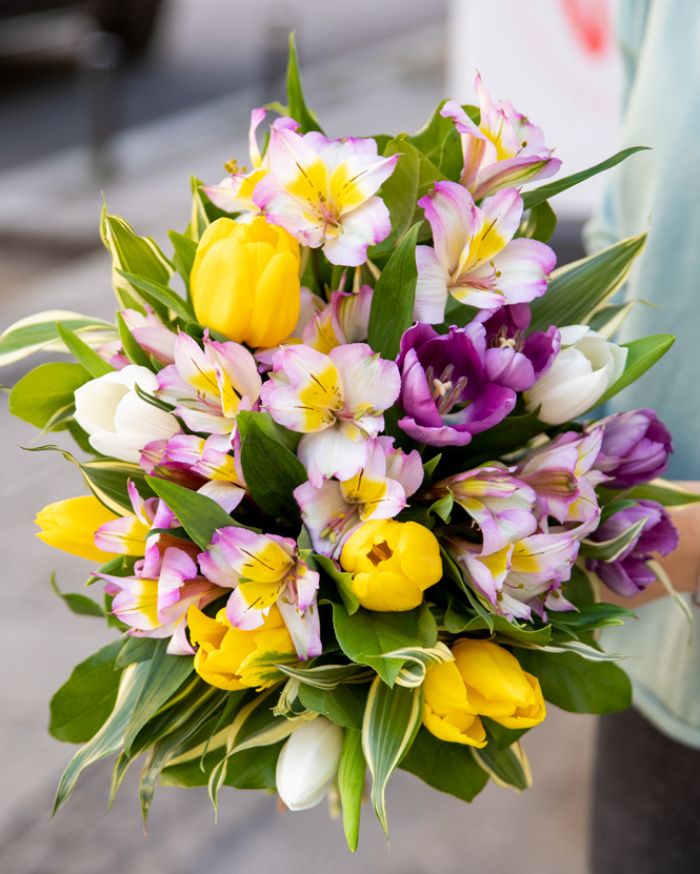 Bouquet with alstroemeria and tulips