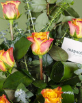 Bouquet with 9 orange roses, ruscus and eucalyptus – imaginea 4