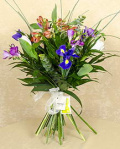 Bouquet with tulips, irises, freesias and alstroemeria