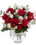Buchet cu trandafiri, eustoma şi aspidistra – imaginea 1