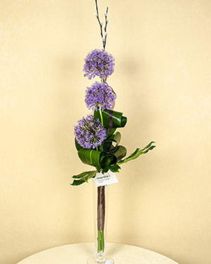 Buchet Allium decorat cu salix şi aspidistra