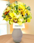 Cymbidium orchid, callas, Eucalyptus and Pittosporum bouquet – imaginea 1