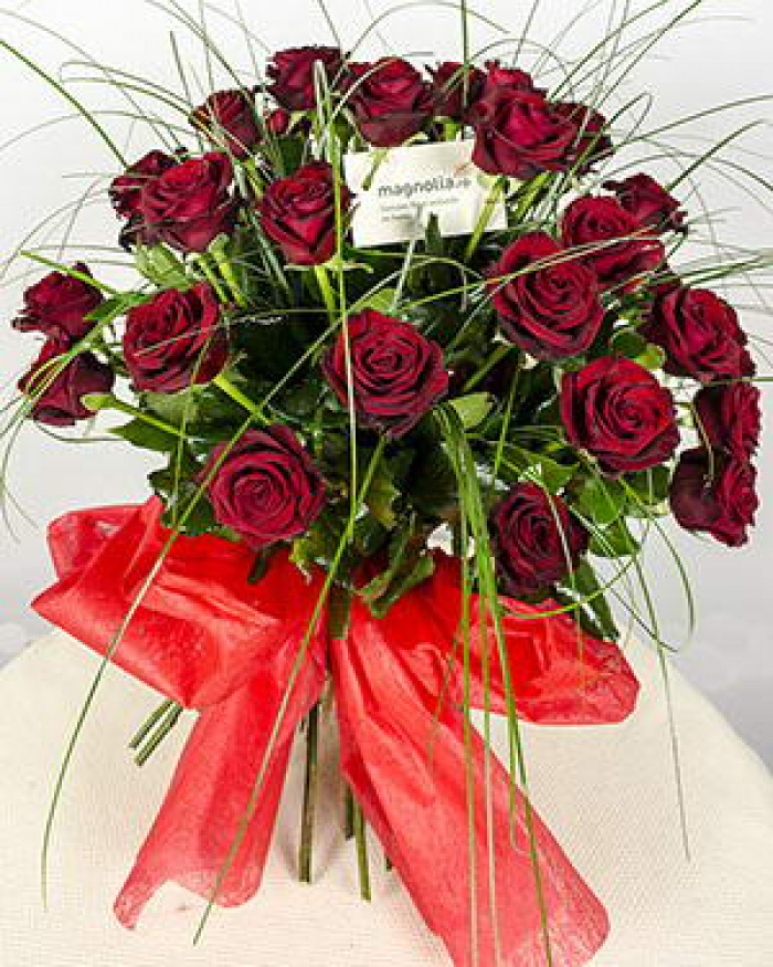 Bouquet 35 red Passion roses with a material assorted bow – imaginea 1