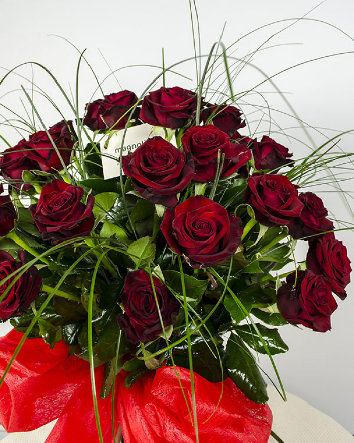 Bouquet 35 red Passion roses with a material assorted bow – imaginea 3
