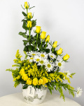 Yellow roses, Soligado and white flowers arrangement – imaginea 2