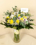 Exotic bouquet with Cymbidium orchid, roses, eucalyptus, Aralia leaves – imaginea 1