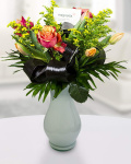 Bouquet with roses, tulips and Solidago – imaginea 1