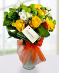 Buchet trandafiri, crizanteme și eustoma – imaginea 1