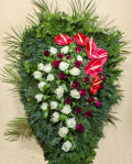 Funeral wreath with red, white roses and Anthurium – imaginea 1