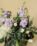 Matthiola, tulips, Astilbe, Hydrangea, Eucalyptus arrangement – imaginea 2
