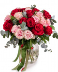Bouquet with red and pink roses – imaginea 1