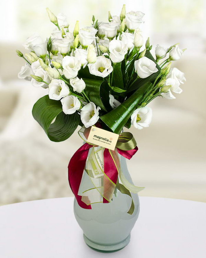 Buchet eustoma şi frunze de aspidistra – imaginea 1