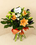Roses and orange lilies bouquet – imaginea 1