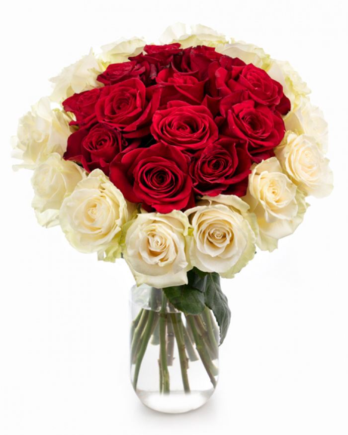 Red and white roses bouquet – imaginea 1