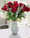 27 red roses with pttosporum and euchaliptus – imaginea 1