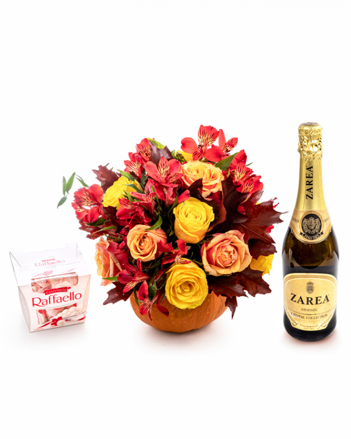 Autumn arrangement in a pumpkin – imaginea 1