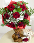 Bouquet of 7 red roses and a Teddy Bear – imaginea 1