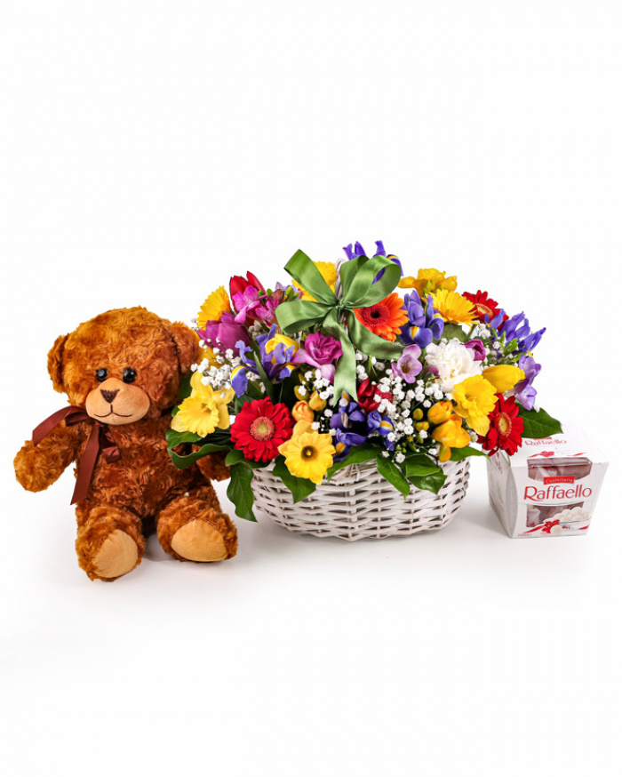 Cos cu irişi gerbera şi narcise – imaginea 1