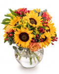 Buchet floarea-soarelui şi trandafiri – imaginea 1