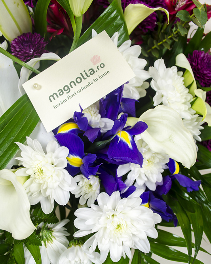 Bouquet of lilies chrysanthemums and irises – imaginea 2