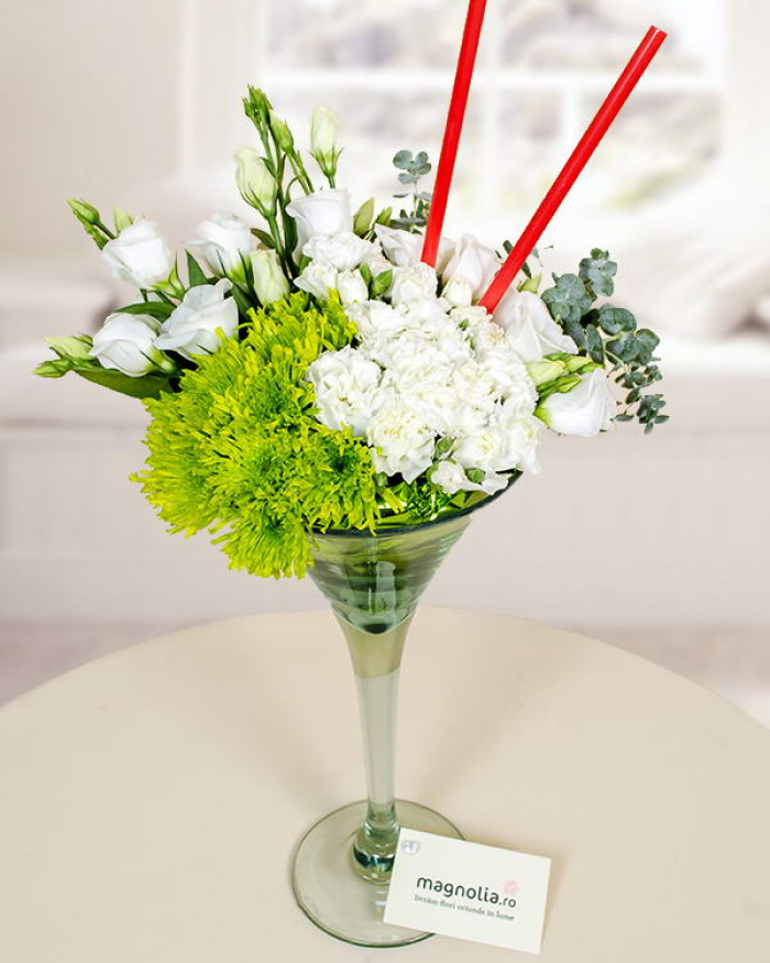 Cocktail cu crizanteme  eustoma si garoafe