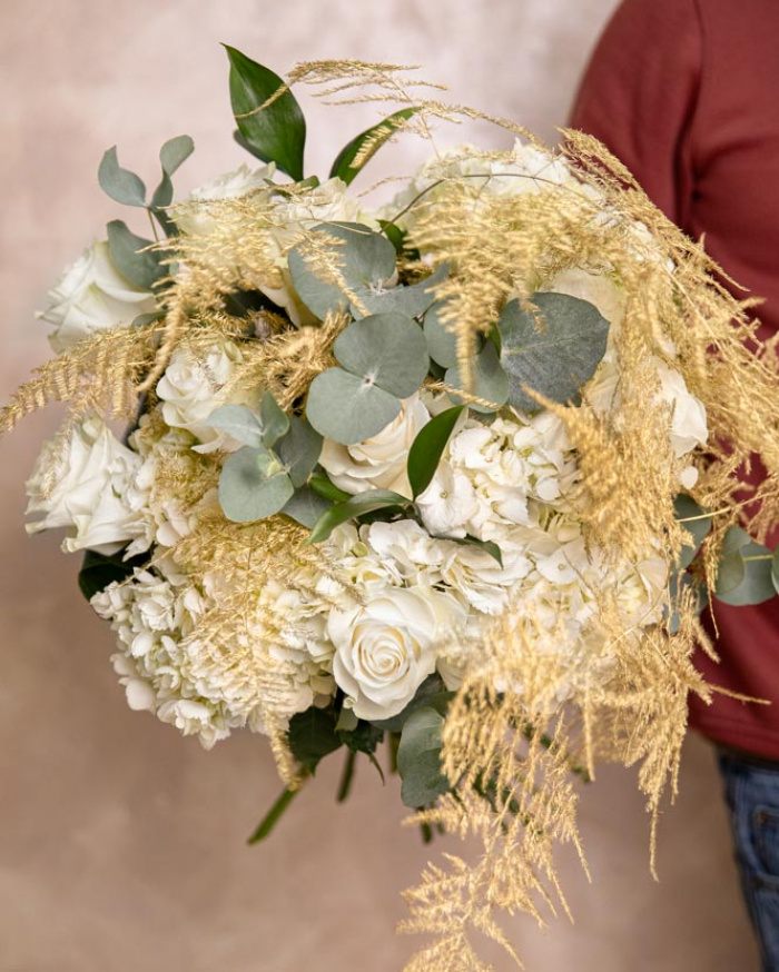 White roses winter bouquet