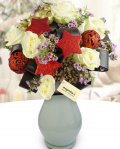 Bouquet with 7 roses and Christmas decorations – imaginea 1