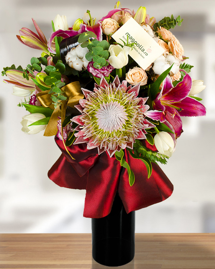 Buchet Crini Protea Miniroze – imaginea 1