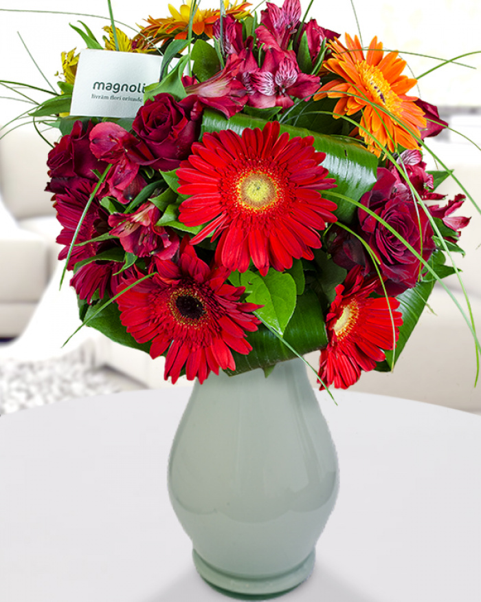Buchet Gerbera Alstroemeria şi Trandafiri – imaginea 1