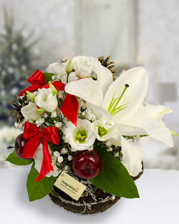 Cănuţă cu Crini, Eustoma, Măr – imaginea 1