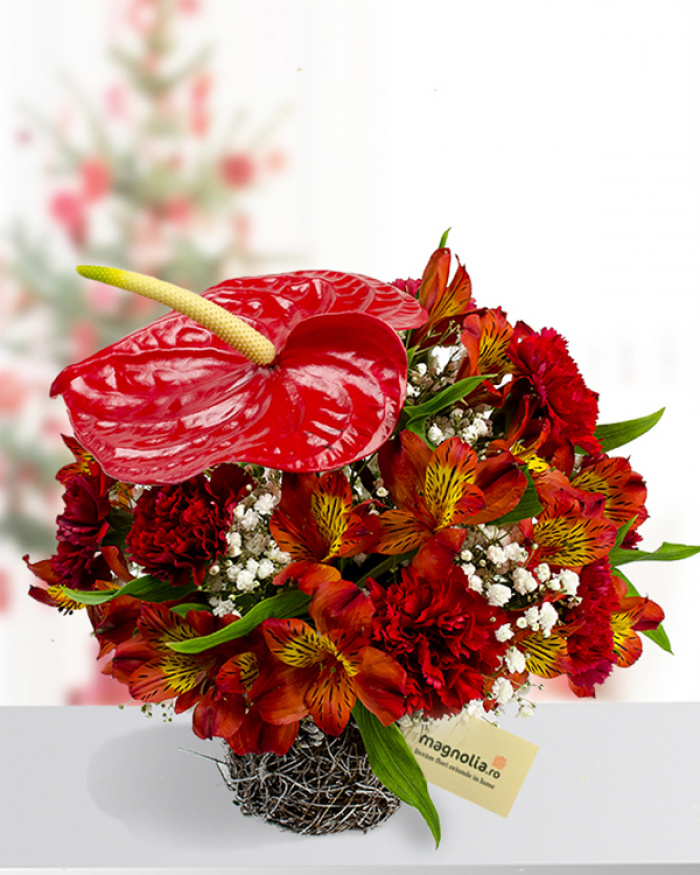 Basket for St Nicholas with Alstroemeria and Anthurium – imaginea 1