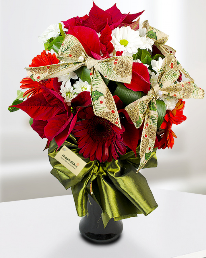 Bouquet of euphorbia gerberas and chrysanthemums  – imaginea 1