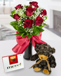 7 red roses bouquet with chocolate and teddy bear – imaginea 1