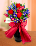 Bouquet of irises tulips and Merci chocolate – the image 1