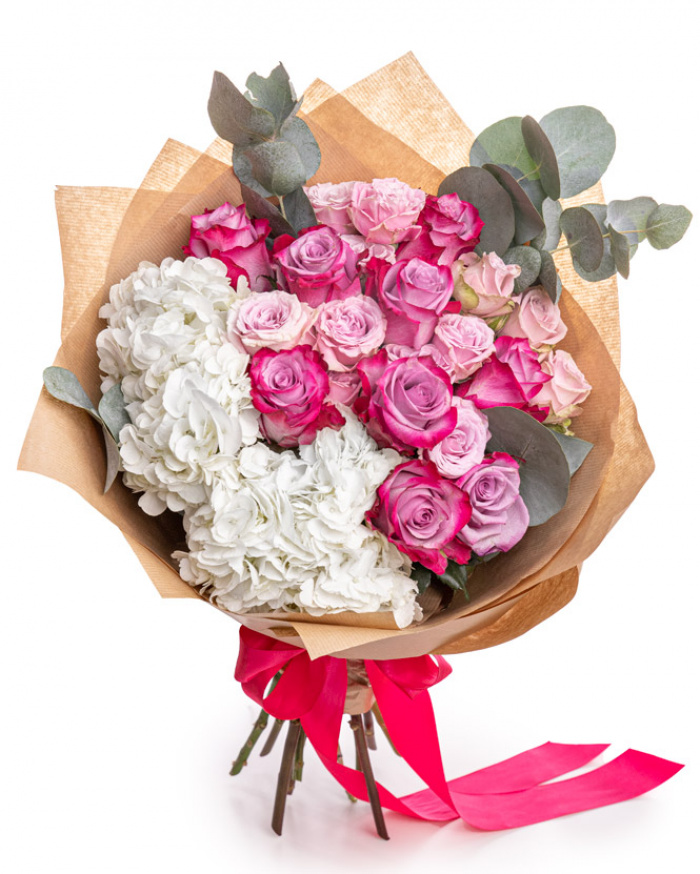 Bouquet with purple roses and hydrangea – imaginea 1