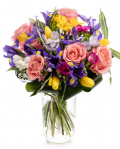 Irises, tulips and freesias bouquet – imaginea 1