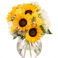 Buchet cu floarea-soarelui şi hortensii