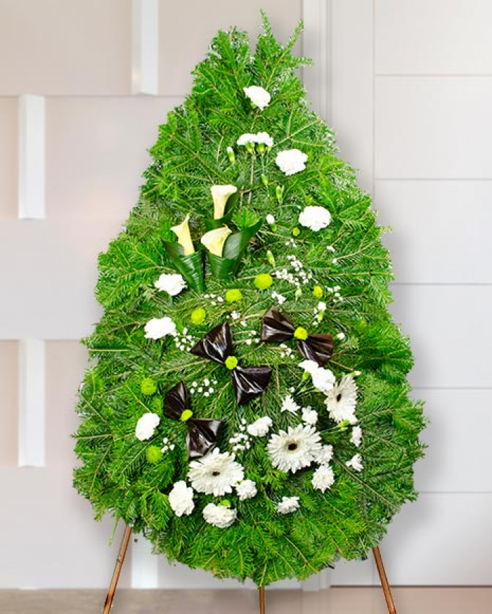 Coroană funerară cu gerbera şi cale – imaginea 1