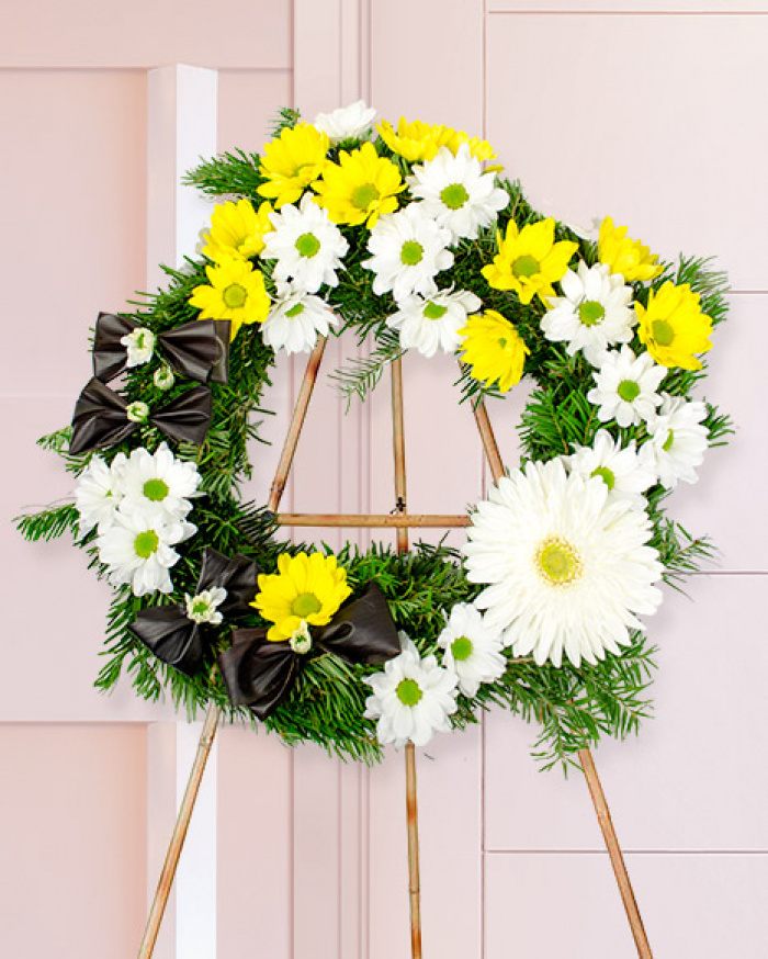 Jerbă funerară cu crizanteme şi gerbera