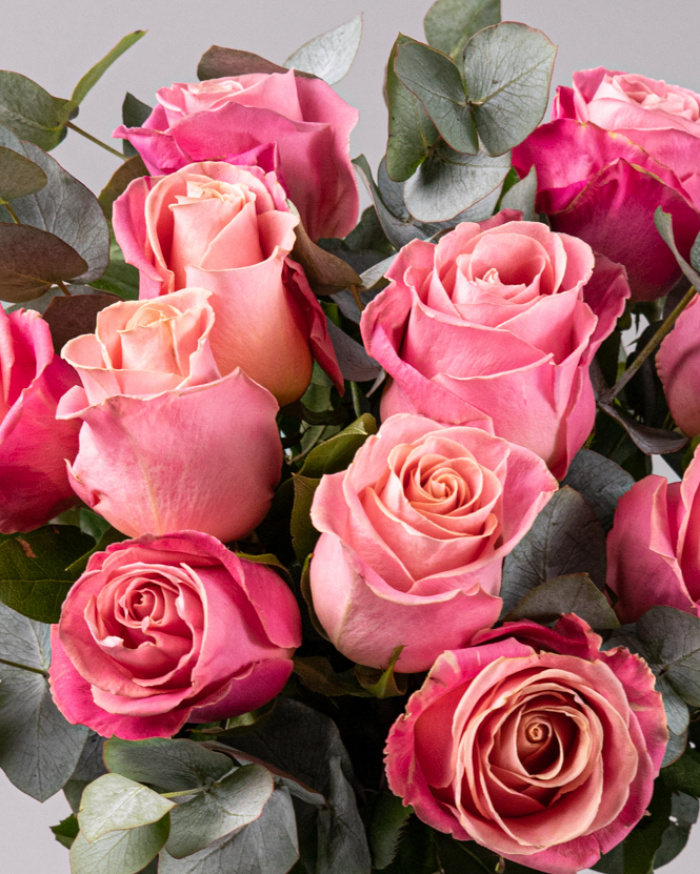 Bouquet of 11 pink roses – imaginea 2
