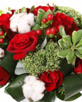 Buchet trandafiri rosii si bumbac – imaginea 2